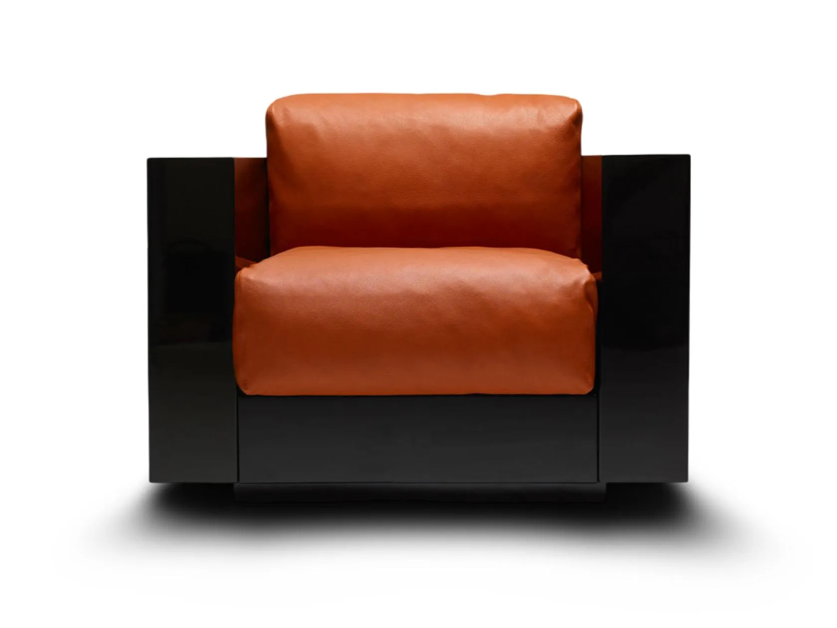 saratoga armchair leather armchair with lacquered wooden frame by Poltronova